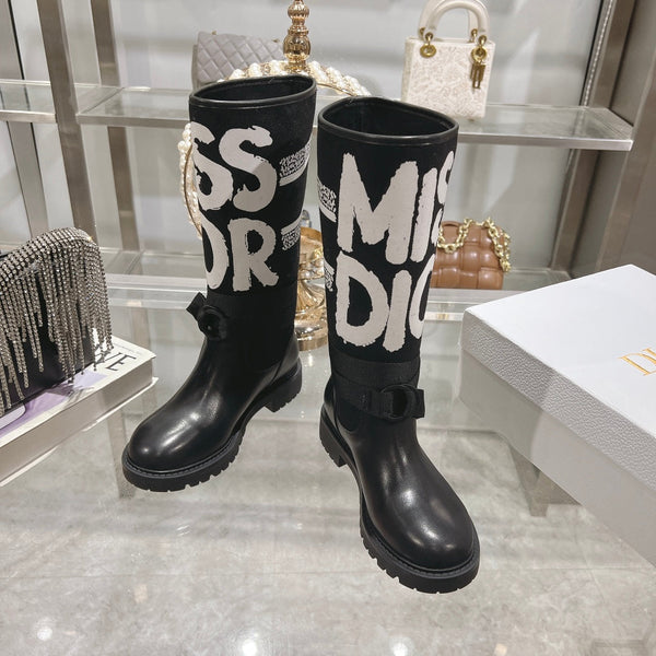 CD D-Major Boot Black Mix White Calfskin And Canvas