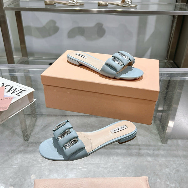 Miu 25C Slippers Light Blue Leather 235284