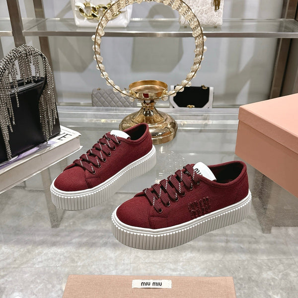 Miu Sneaker with Logo Maroon Red Demin Fabric 235311
