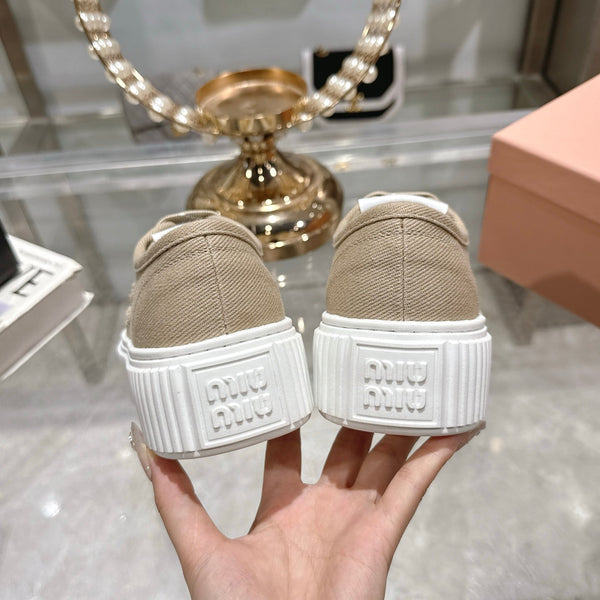 Sneaker Miu con logo Colonial Beige Demin Fabric 235314