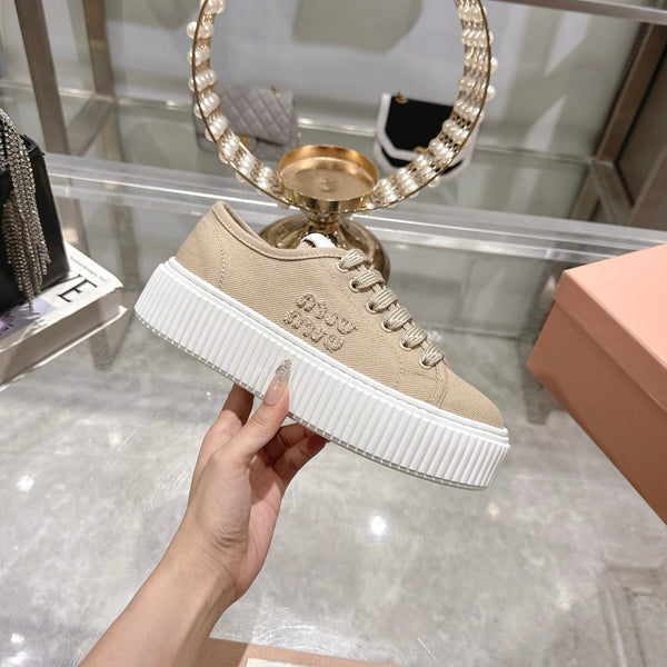 Sneaker Miu con logo Colonial Beige Demin Fabric 235314