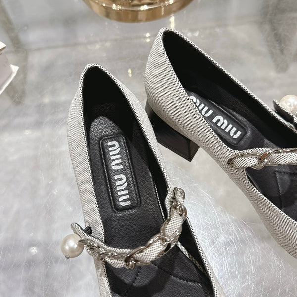 Miu 25C Mary Jane 45MM Beige Gray Mix Black Fabric 235366
