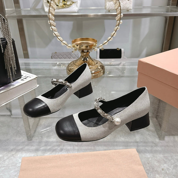Miu 25C Mary Jane 45MM Beige Gray Mix Black Fabric 235366