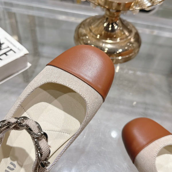 Miu 25C Mary Jane Flat Beige Cream Mix Brown Fabric 235369