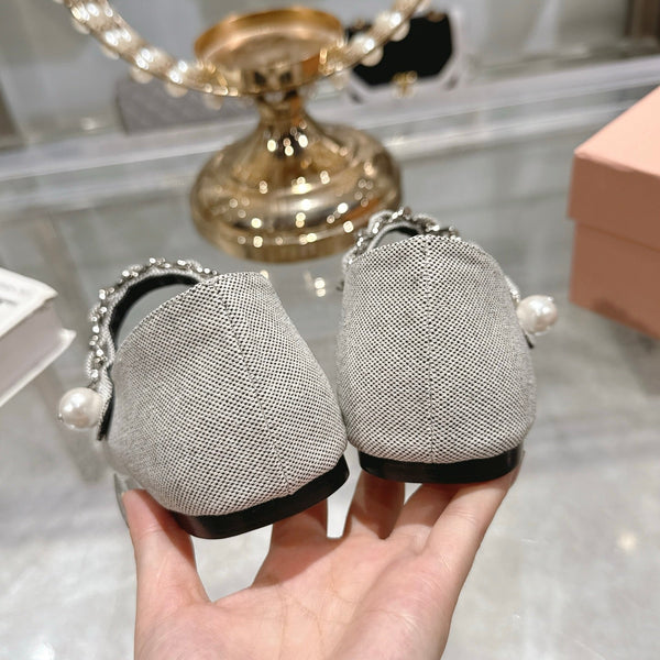 Miu 25C Mary Jane Flat Beige Gray Mix Black Fabric 235370