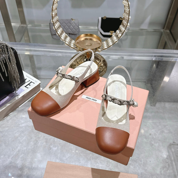 Miu 25C Slingback Pump 45MM Beige Cream mix Brown Fabric 235371