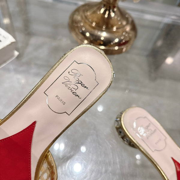 Viv 25 Hollow Square Buckle Slippers Gold Weaving Leather 263001