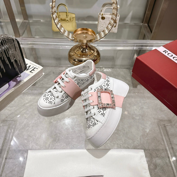 Viv 25 Square Buckle Platform White Pink Cowhide 262980