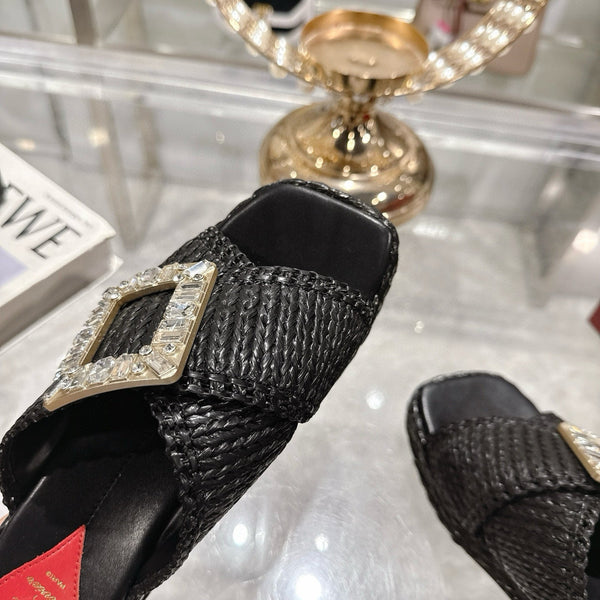 Viv Platform Slippers Black Early Weaving 300738