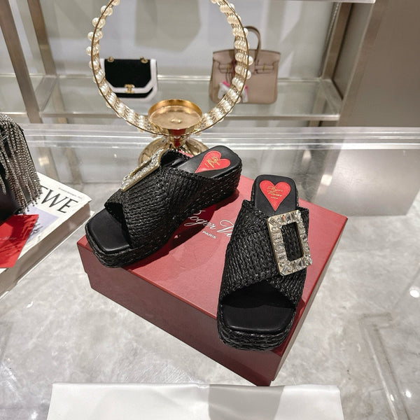 Viv Platform Slippers Black Early Weaving 300738