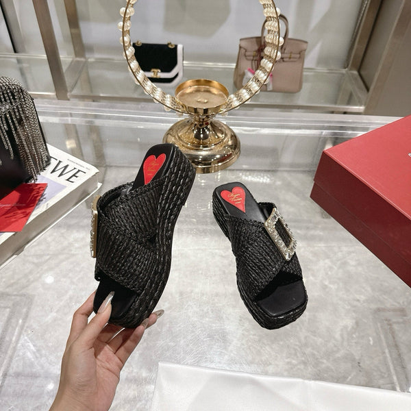 Viv Platform Slippers Black Early Weaving 300738