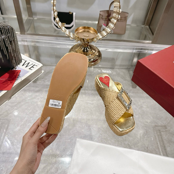 Viv Platform Slippers Gold Early Weaving 300739