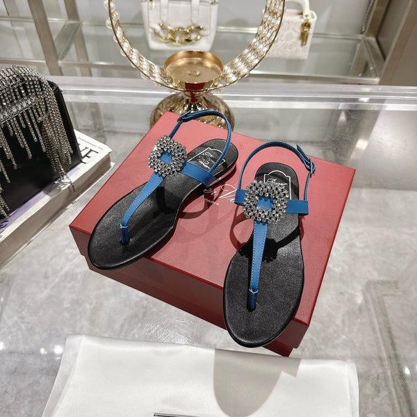 Viv 25 Thong Sandals Black Blue Cowhide 334694