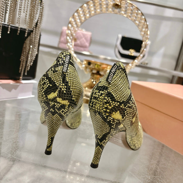 Miu High Heel Pumps Green Black Snakeskin 592073