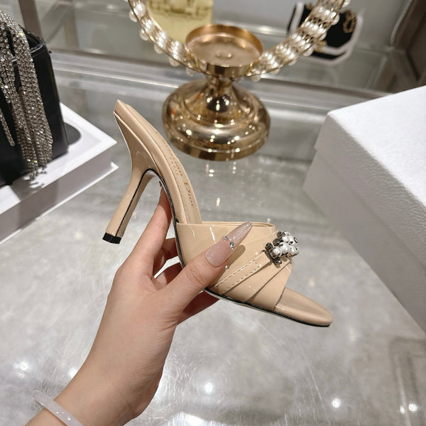 CC 26 Mules à Talon Haut 85mm Cuir Verni Beige Perle 592250