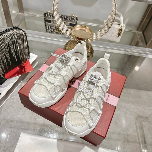 Roger Vivier Zag Sneakers White Lace Lambskin 679802