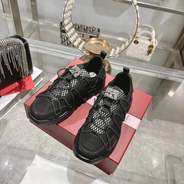 Baskets Roger Vivier Zag Cuir d'Agneau Dentelle Noir 679803