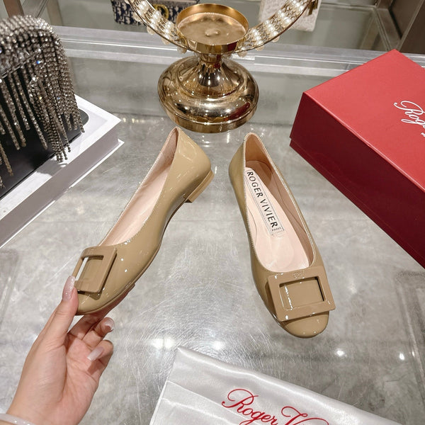 Roger Vivier 26s U Look Ballet Flat Beige Leather 679804