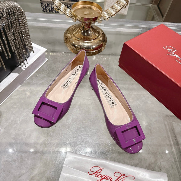 Roger Vivier 26s U Look Ballet Flat Purple Leather 679807