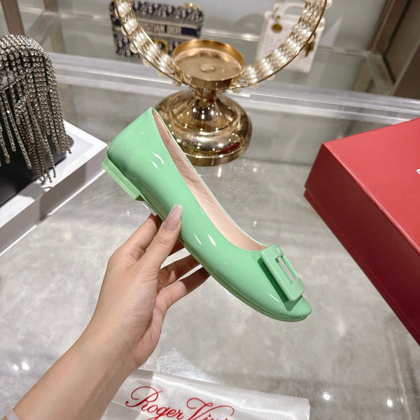 Roger Vivier 26s U Look Ballet Flat Mint Green Leather 679809