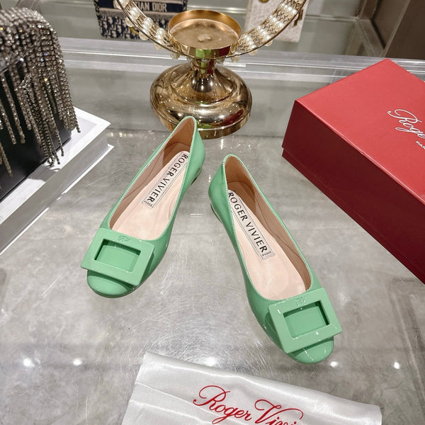 Roger Vivier 26s U Look Ballet Flat Mint Green Leather 679809