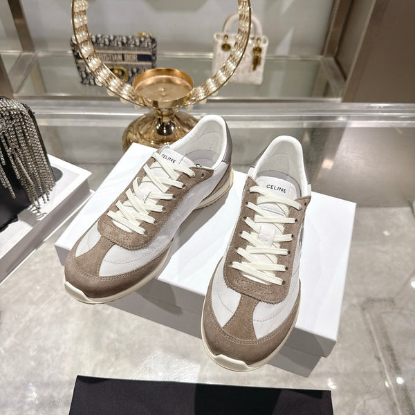Celine Racer Sneaker Dark Khahi White Suede Fabric 679821