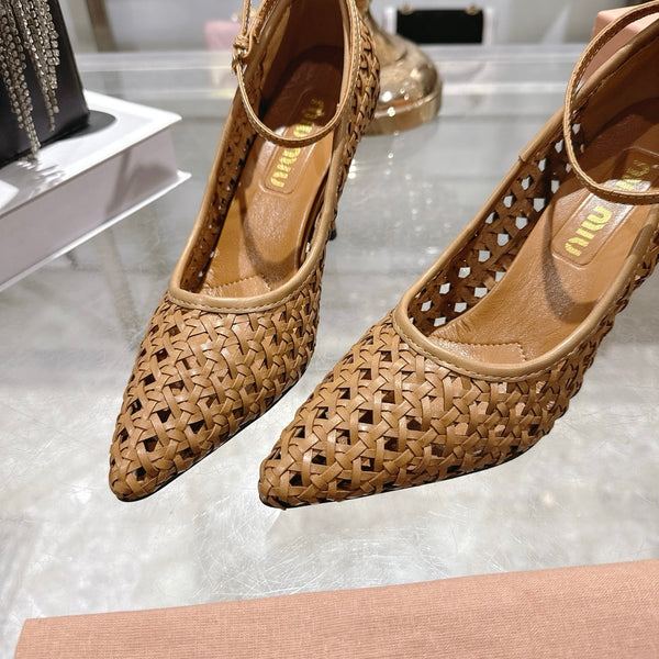 Miu 26s Strappy Pumps 7.5cm Brown Sheepskin 679777