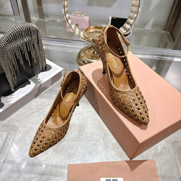 Miu 26s Strappy Pumps 7.5cm Brown Sheepskin 679777
