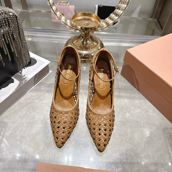 Miu 26s Strappy Pumps 7.5cm Brown Sheepskin 679777
