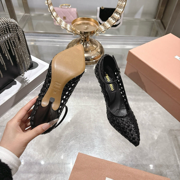 Miu 26s Strappy Pumps 7.5cm Black Sheepskin 679778