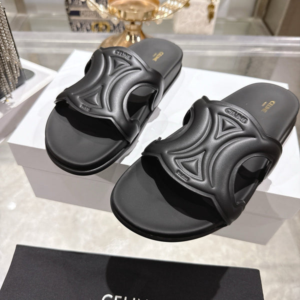 Celine 26s Triomphe Slide Black Sheepskin 679833