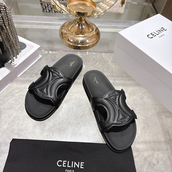 Celine 26s Triomphe Slide Black Sheepskin 679833