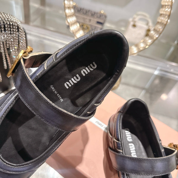 Miu 26s Gymnasium Ballerinas Navy Blue Leather 679783
