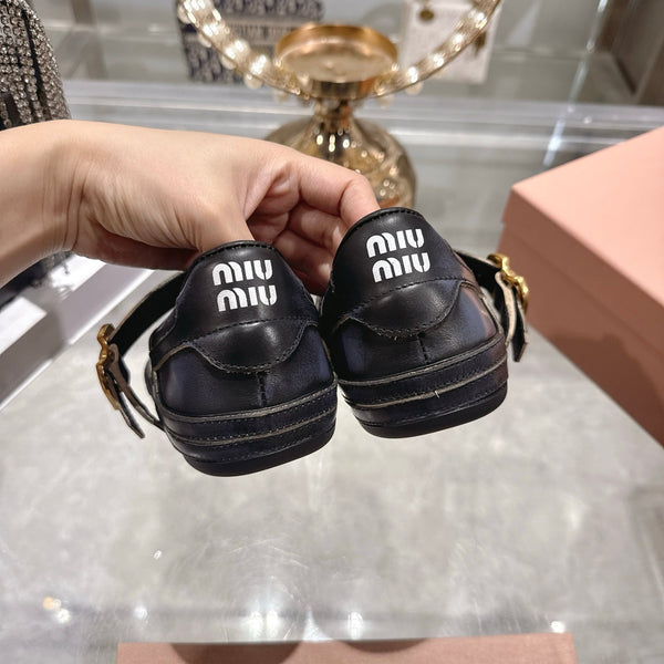 Miu 26s Gymnasium Ballerinas Navy Blue Leather 679783