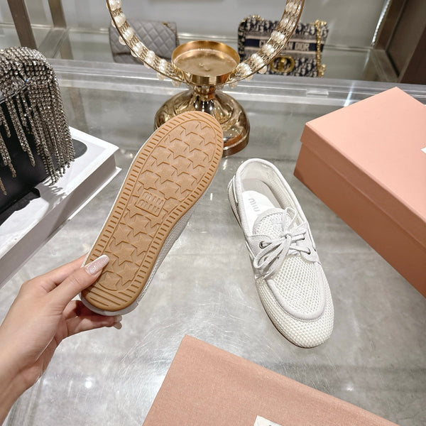 Miu 26s Boat Shoe White Mesh Suede 679792