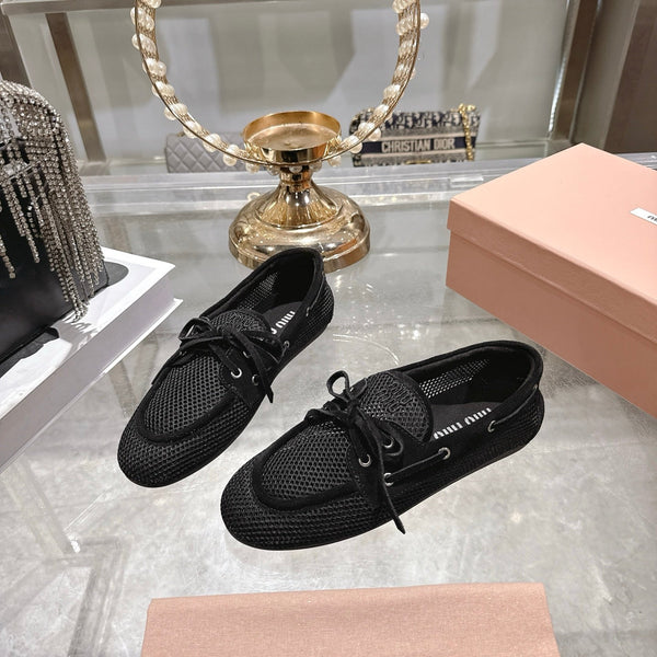Miu 26s Boat Shoe Black Mesh Suede 679793