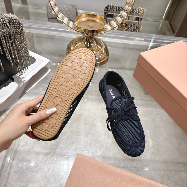 Miu 26s Boat Shoe Navy Blue Mesh Suede 679795