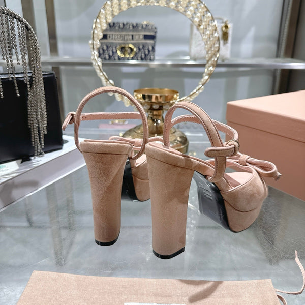 Miu Platform Sandal 12cm With Bow Light Pink Suede 751318