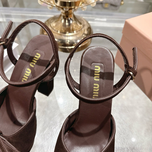 Miu Platform Sandal 12cm With Bow Coffee Suede 751319