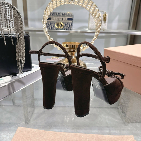 Miu Platform Sandal 12cm With Bow Coffee Suede 751319