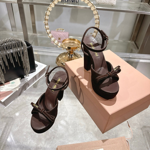 Miu Platform Sandal 12cm With Bow Coffee Suede 751319