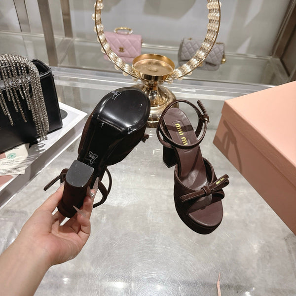 Miu Platform Sandal 12cm With Bow Coffee Suede 751319