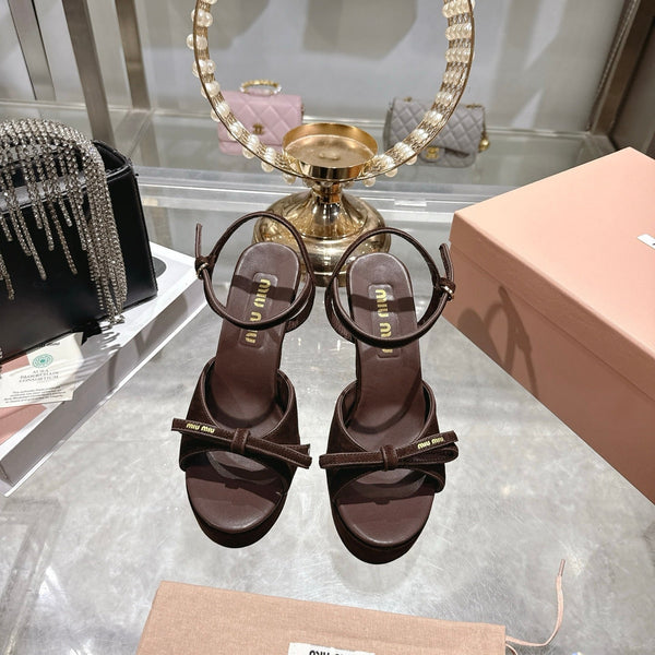 Miu Platform Sandal 12cm With Bow Coffee Suede 751319