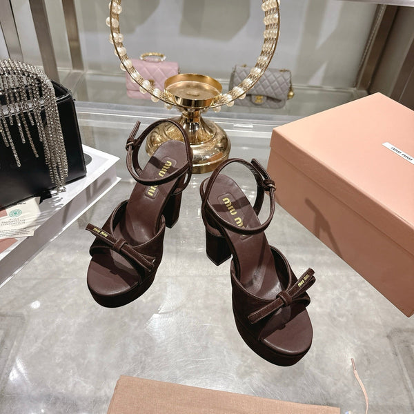 Miu Platform Sandal 12cm With Bow Coffee Suede 751319