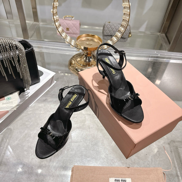 Miu Sandal With Buckle Black Patent Leather 751329
