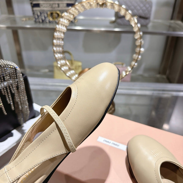 Miu Slingback Flats Beige Leather 901737