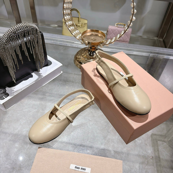 Miu Slingback Flats Beige Leather 901737
