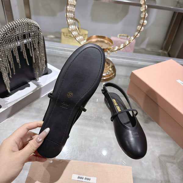 Miu Slingback Flats Black Leather 901738