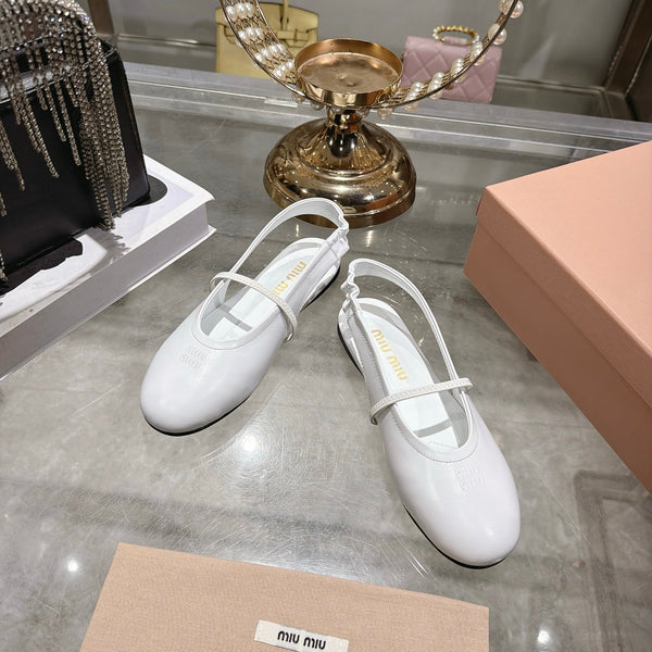 Miu Slingback Flats White Leather 901739