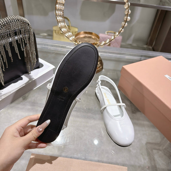 Miu Slingback Flats White Leather 901739